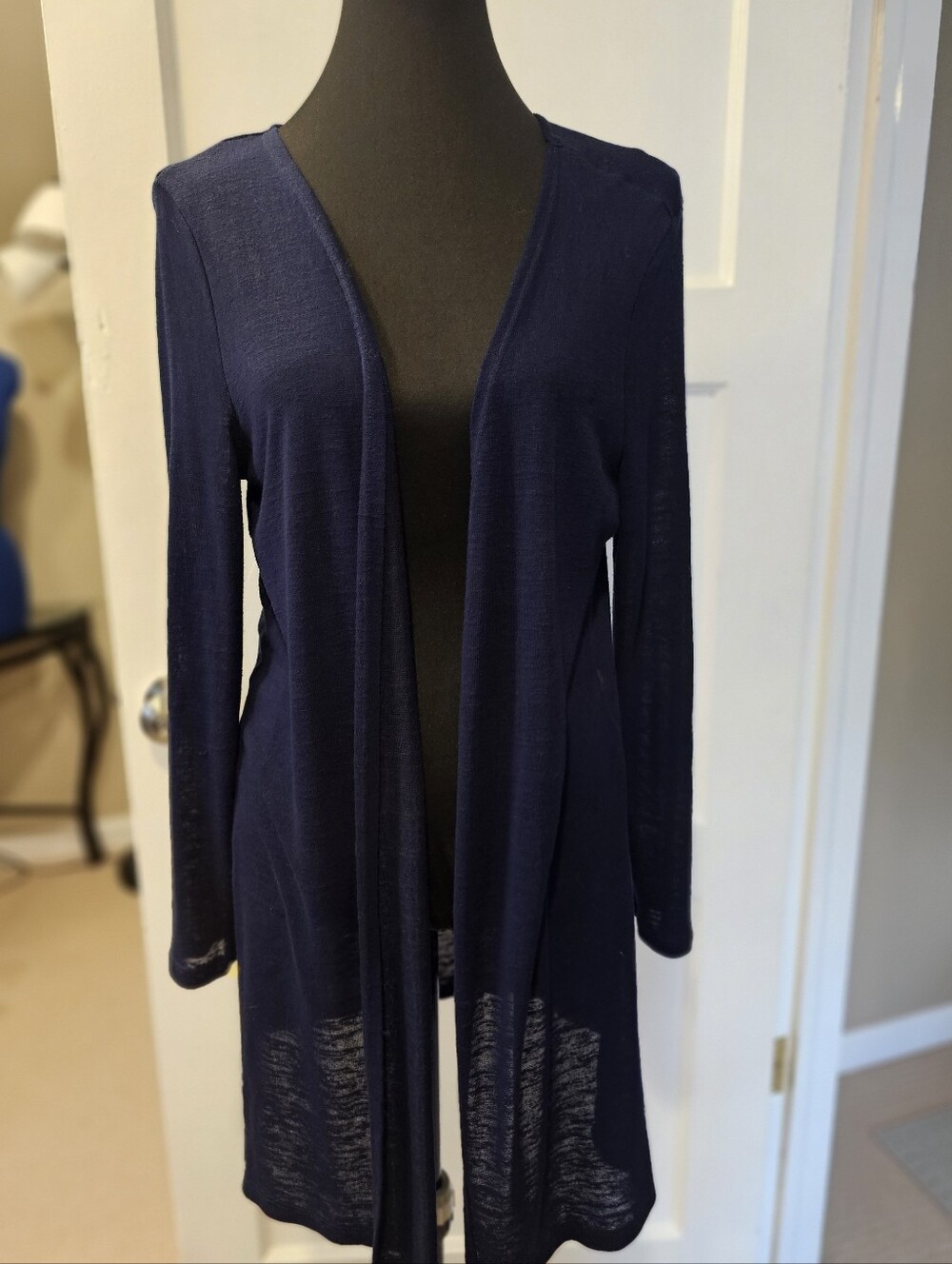 Semi Sheer Navy Lightweight Open-Front Cardigan